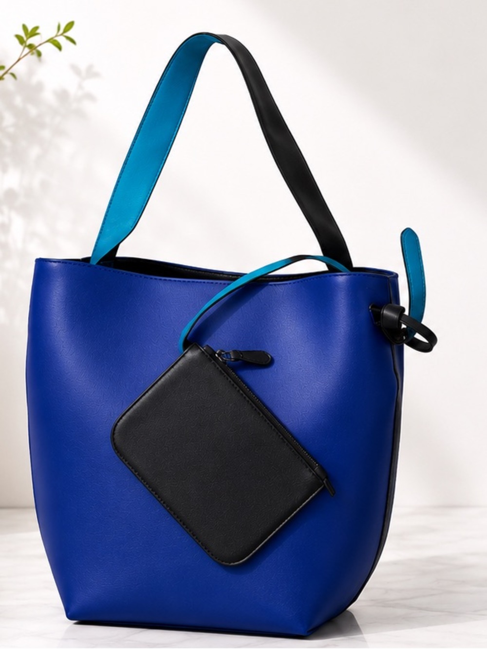 Inzi Colorblock Hobo Bag Purse in Black, Electric Blue & Teal Trim w Pouch